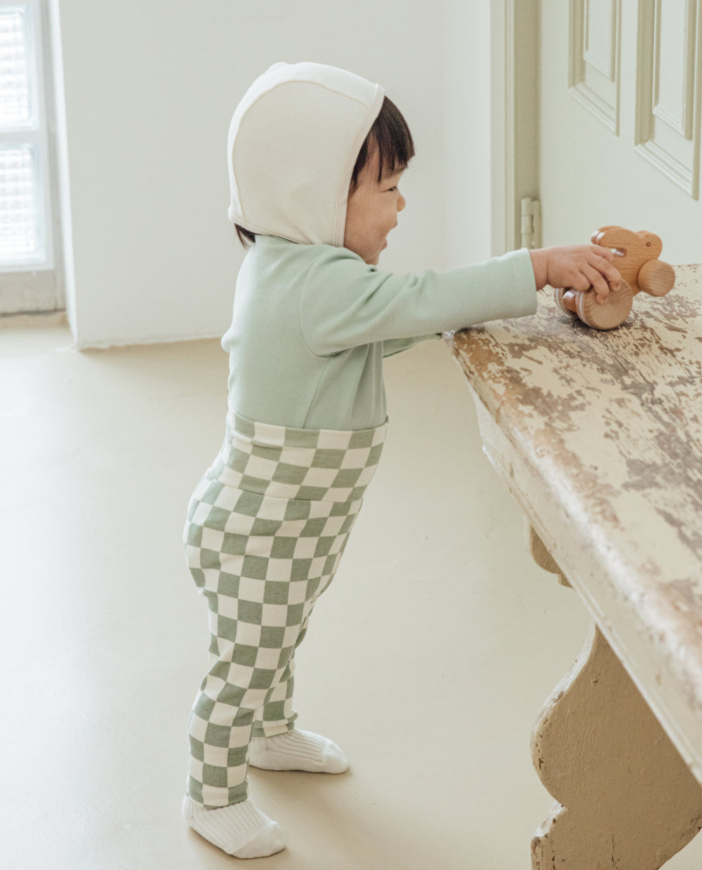 [Baby] ふんわりもちもち チェッカーボード 腹巻き付きレギンス