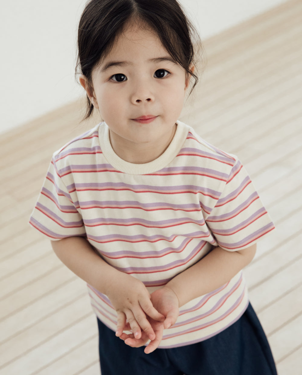 [Kids] コットンストライプレギュラーフィット半袖Tシャツ