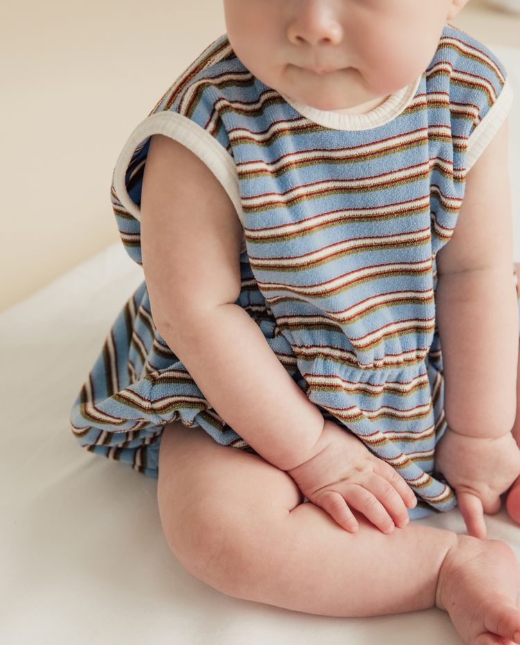 [Baby] コットンテリーキャップスリーブバンディングロンパー