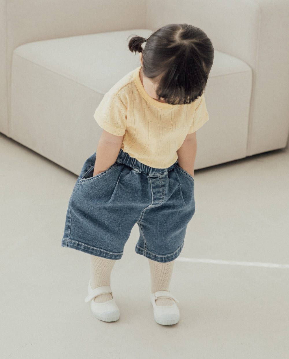 [Kids] ストレッチデニム 5分丈 ワイドパンツ