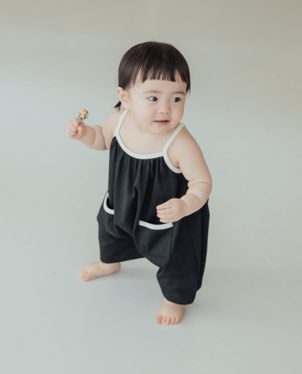 [Baby] エアクール ライン配色 7分丈 ワイドロンパース