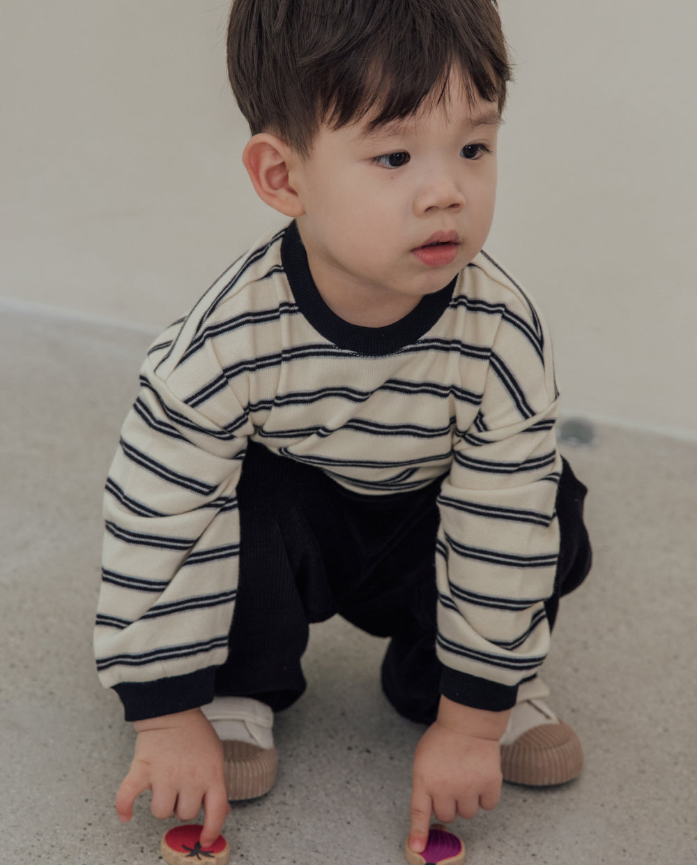 [Kids] コンフォートソフトダブルラインストライプTシャツ