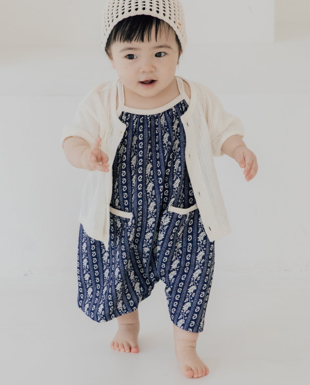 [Baby] エアークリンクル 7分丈 ワイドロンパース