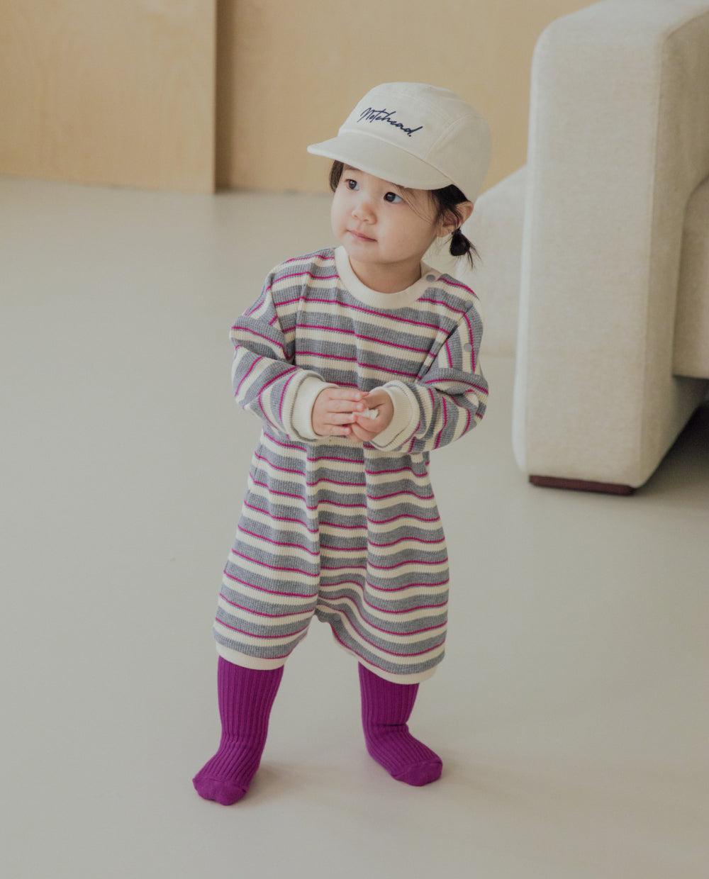 [Baby] ソフトワッフルワイドシルエットロンパース