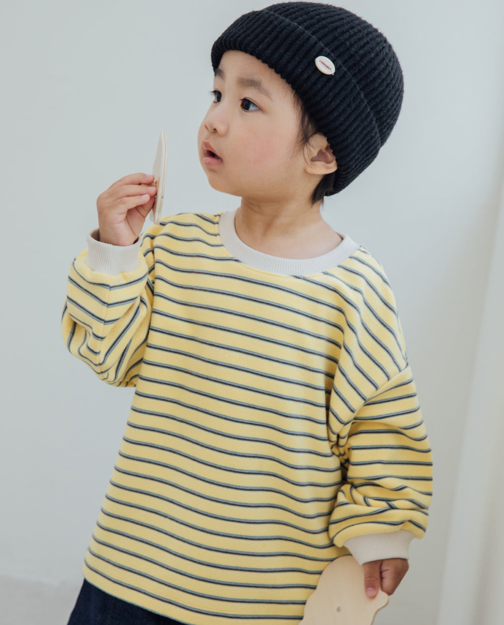 [Kids] ふんわりなめらかルーズフィットストライプTシャツ