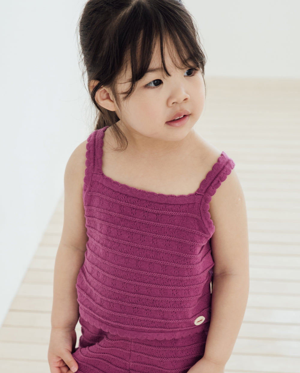 [Kids] アイレットコットンニットスリーブレストップ