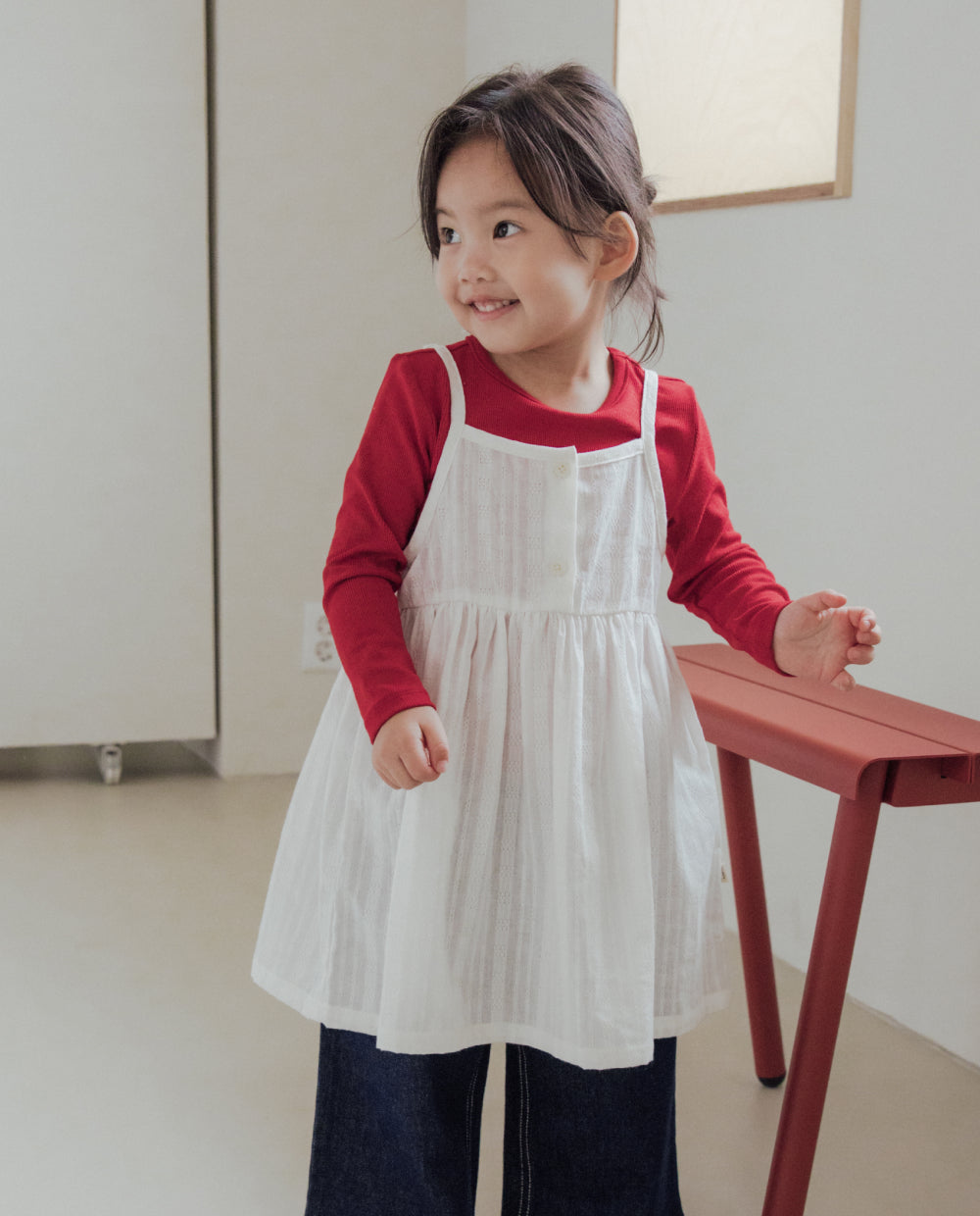 [Kids] コットンレースレイヤードワンピース