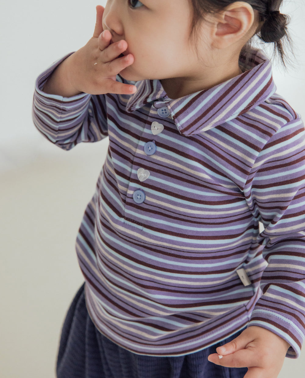 [Baby] もちもちコットンストライプ襟付きTシャツ