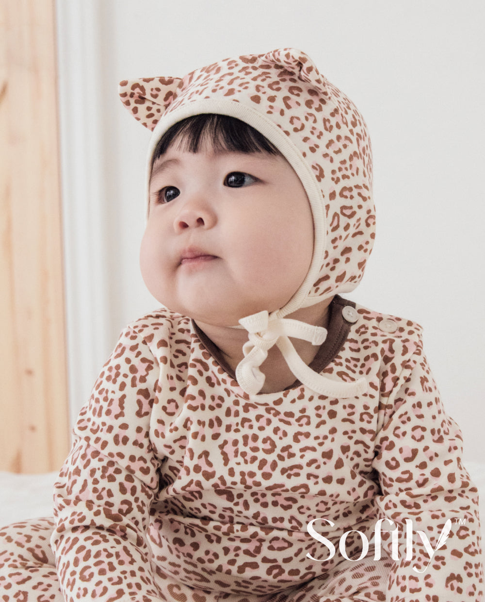 [Baby] ソフトリーふんわりもちもちレオパードキャットボンネット