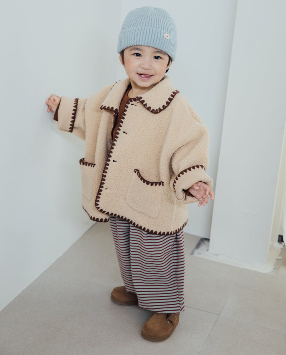 [Kids] ふんわりなめらかストライプジョガーパンツ