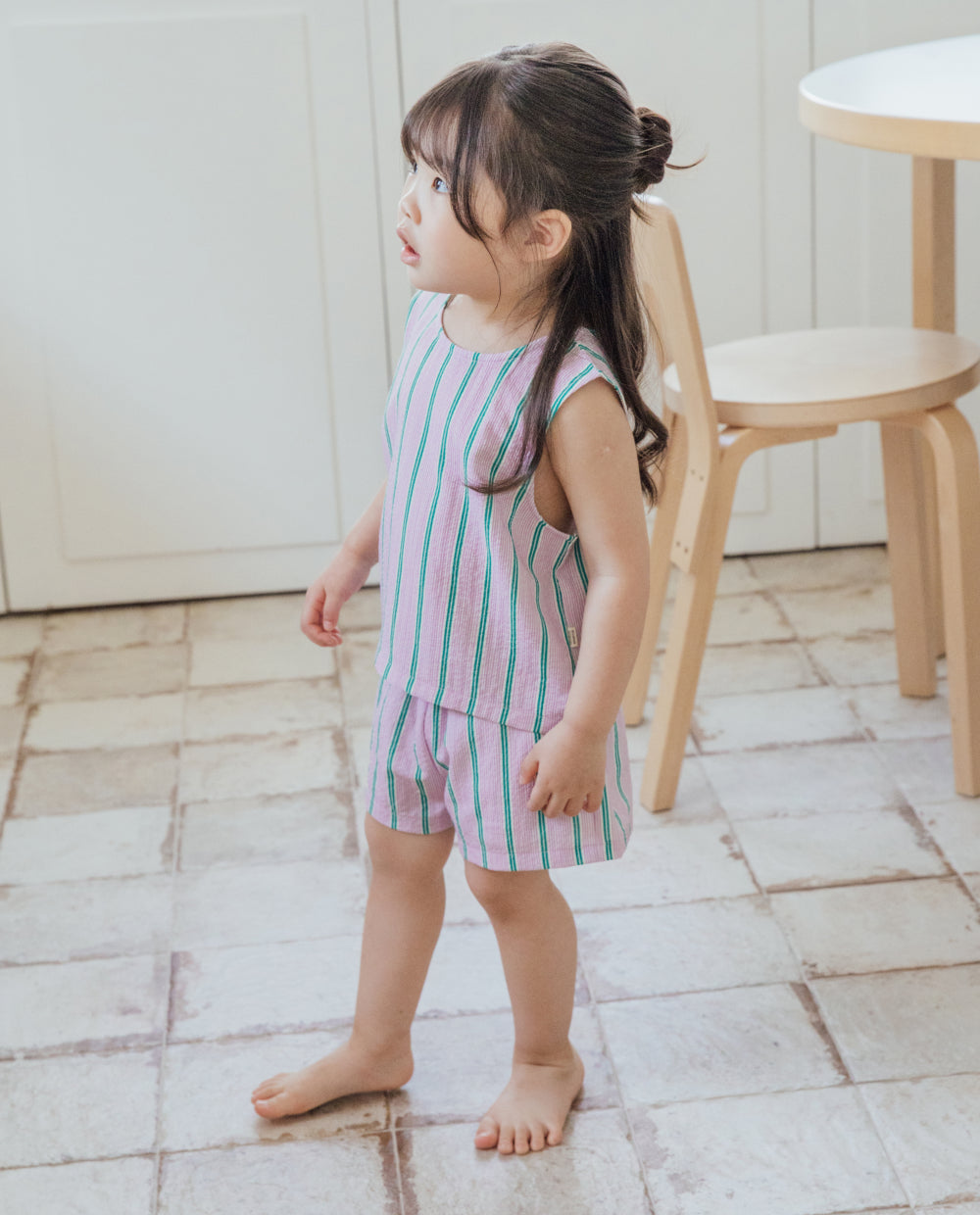 [Kids] エアークリンクル ストライプ ノースリーブ セットアップ