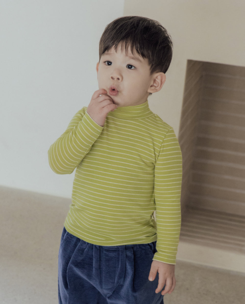 [Kids] (1&1) ふんわりとろみハーフネックストライプTシャツ