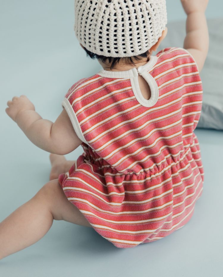 [Baby] コットンテリーキャップスリーブバンディングロンパー