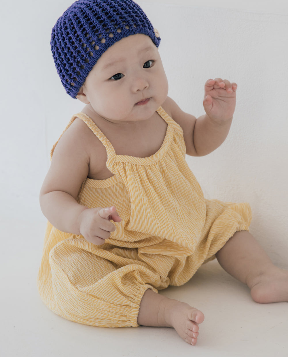[Baby] エアークリンクル ストライプ バルーンフィット ロンパース