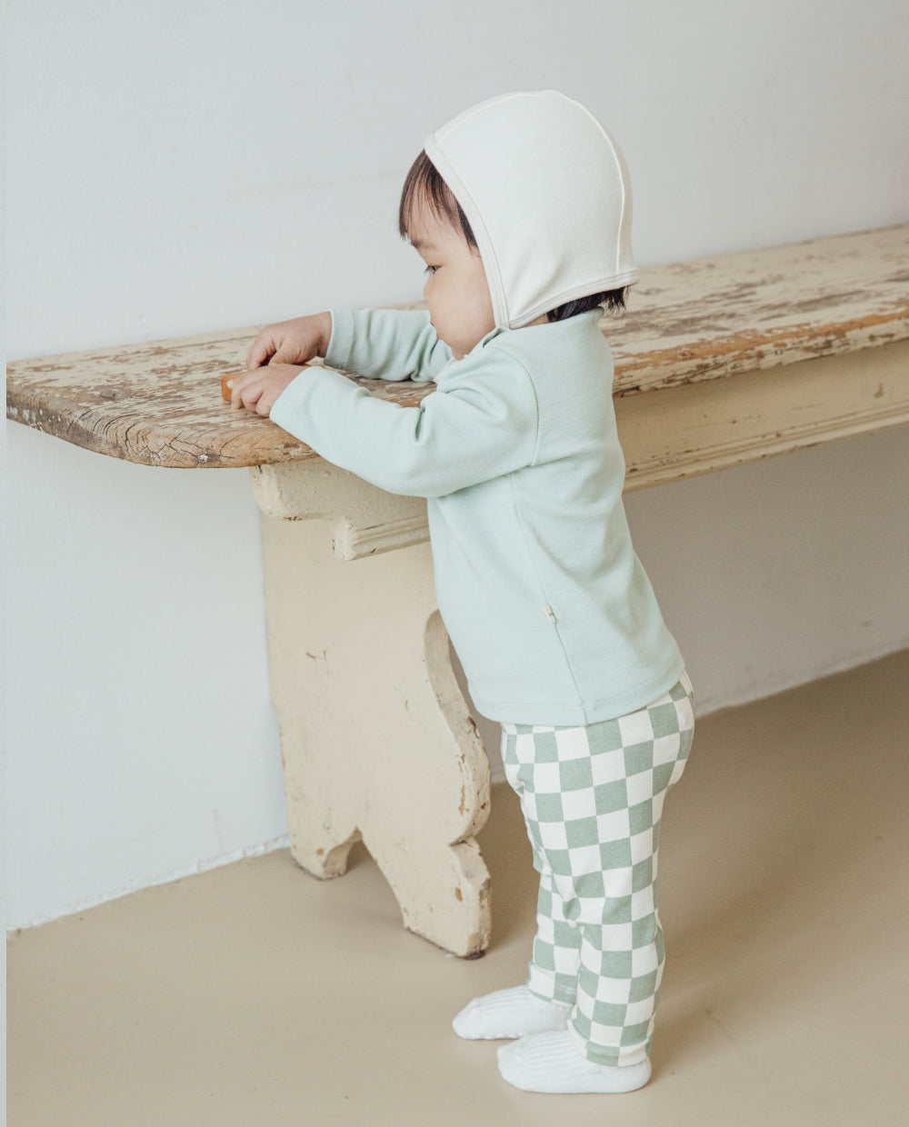 [Baby] ふんわりもちもち チェッカーボード 腹巻き付きレギンス