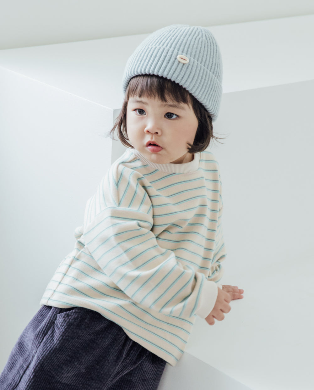 [Kids] ふんわりなめらかルーズフィットストライプTシャツ