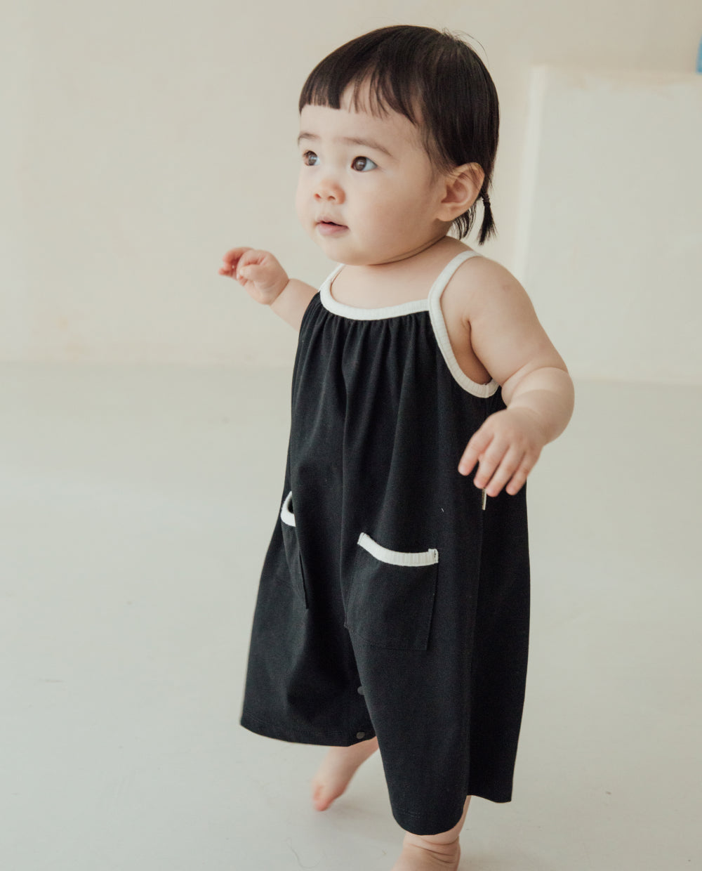 [Baby] エアクール ライン配色 7分丈 ワイドロンパース