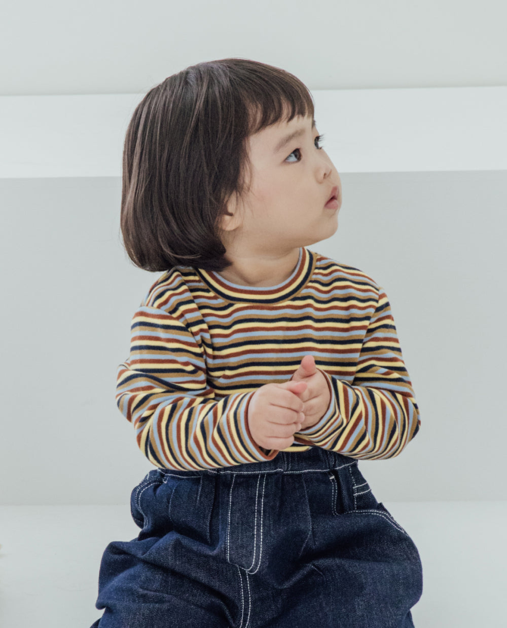 [Kids] ふんわりなめらかレギュラーフィットストライプTシャツ
