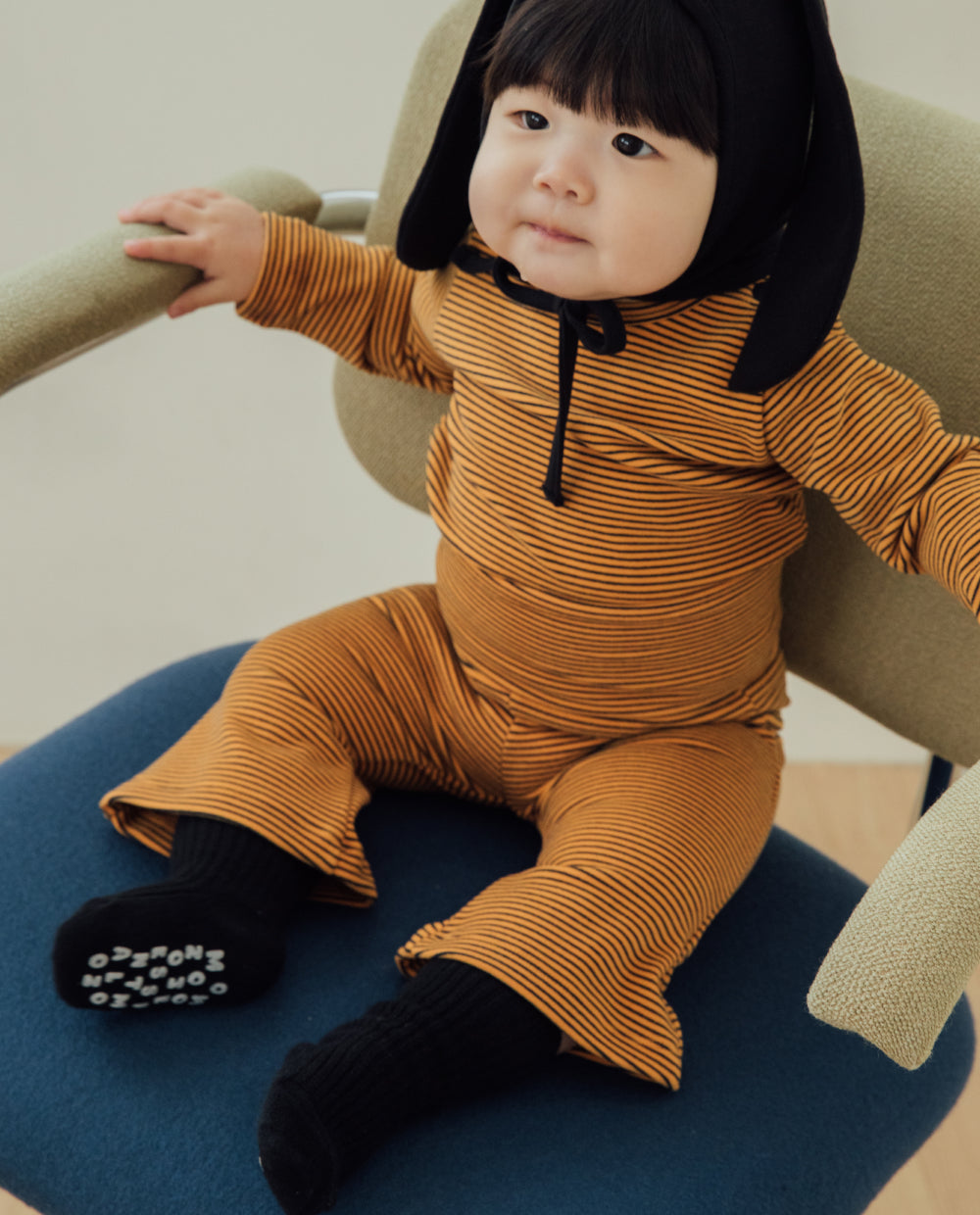 [Baby] ふんわりなめらかストライプ腹巻リブブーツカットパンツ