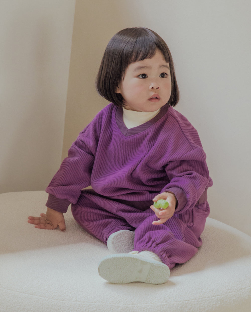 [Kids] ソフトワッフルVネックオーバーサイズスウェット