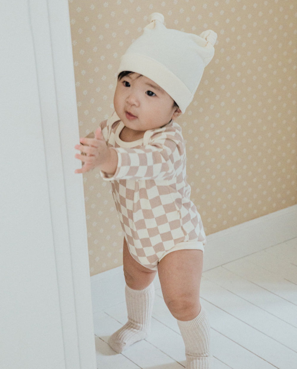 [Baby] ふんわりもちもち チェッカーボード ボディスーツ