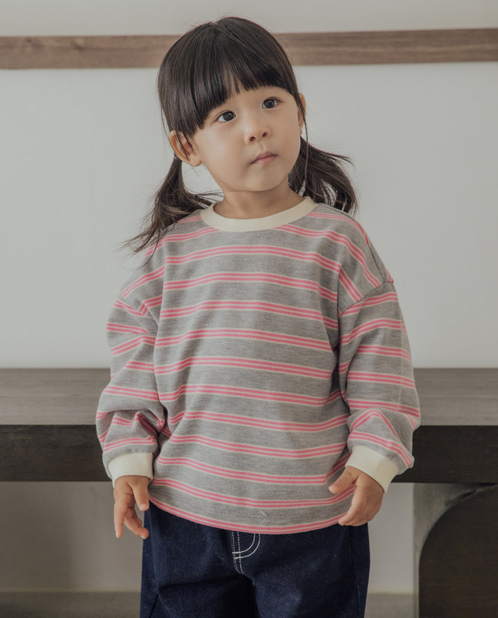 [Kids] コンフォートソフトダブルラインストライプTシャツ