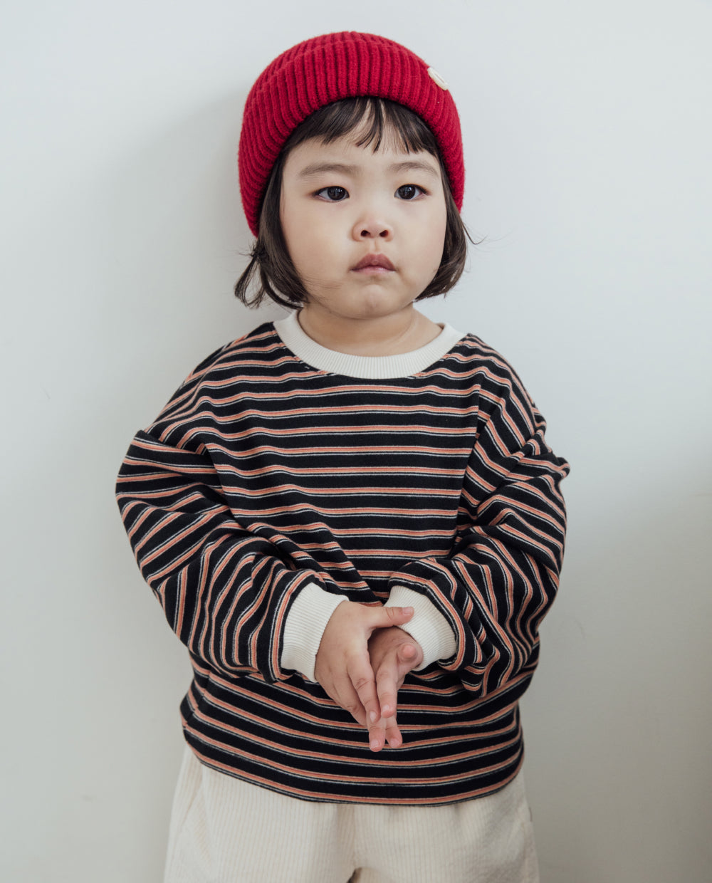 [Kids] ふんわりなめらかルーズフィットストライプTシャツ