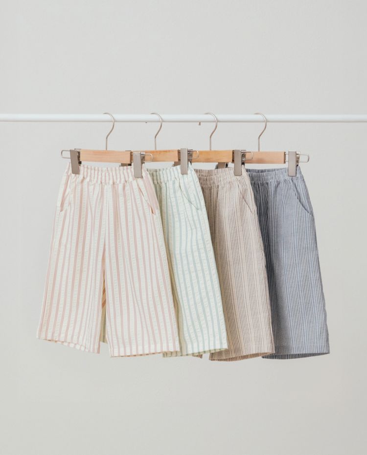 [Kids] エアクリンクル ストライプ 8分丈 ワイドパンツ