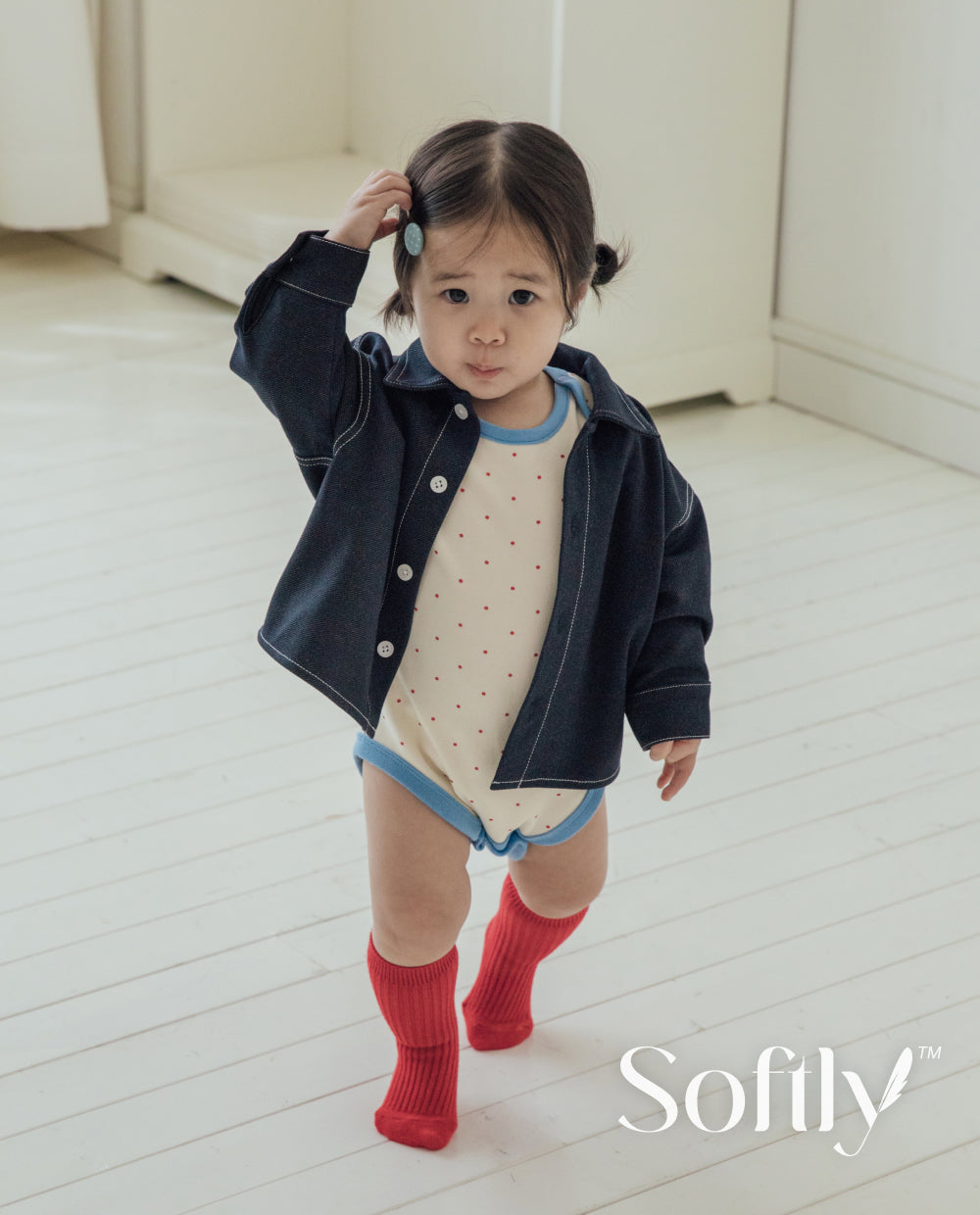 [Baby] ソフトリーふんわりもちもちドットボディスーツ