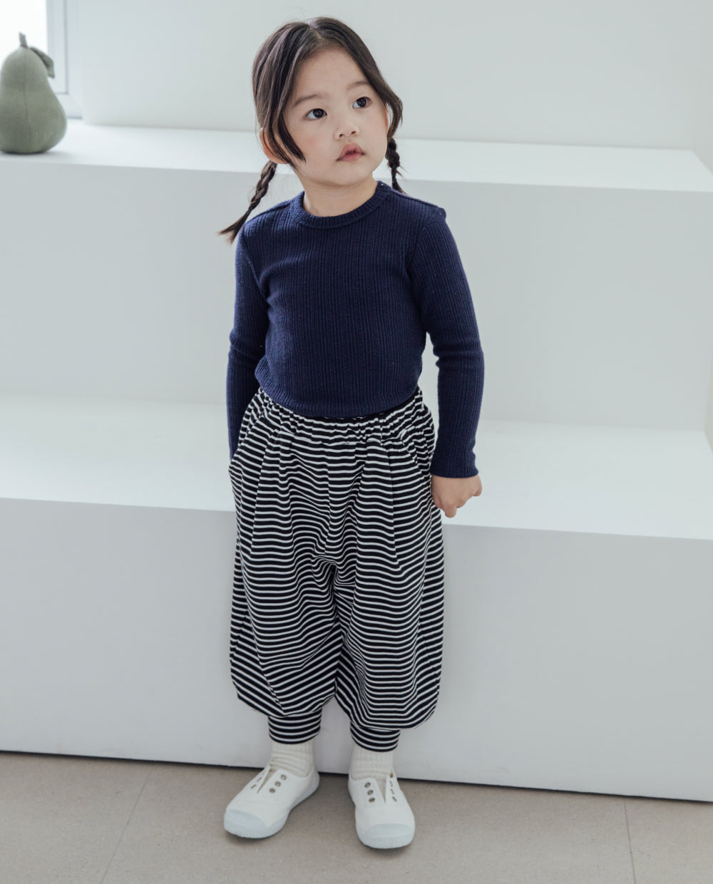[Kids] ふんわりなめらかストライプジョガーパンツ