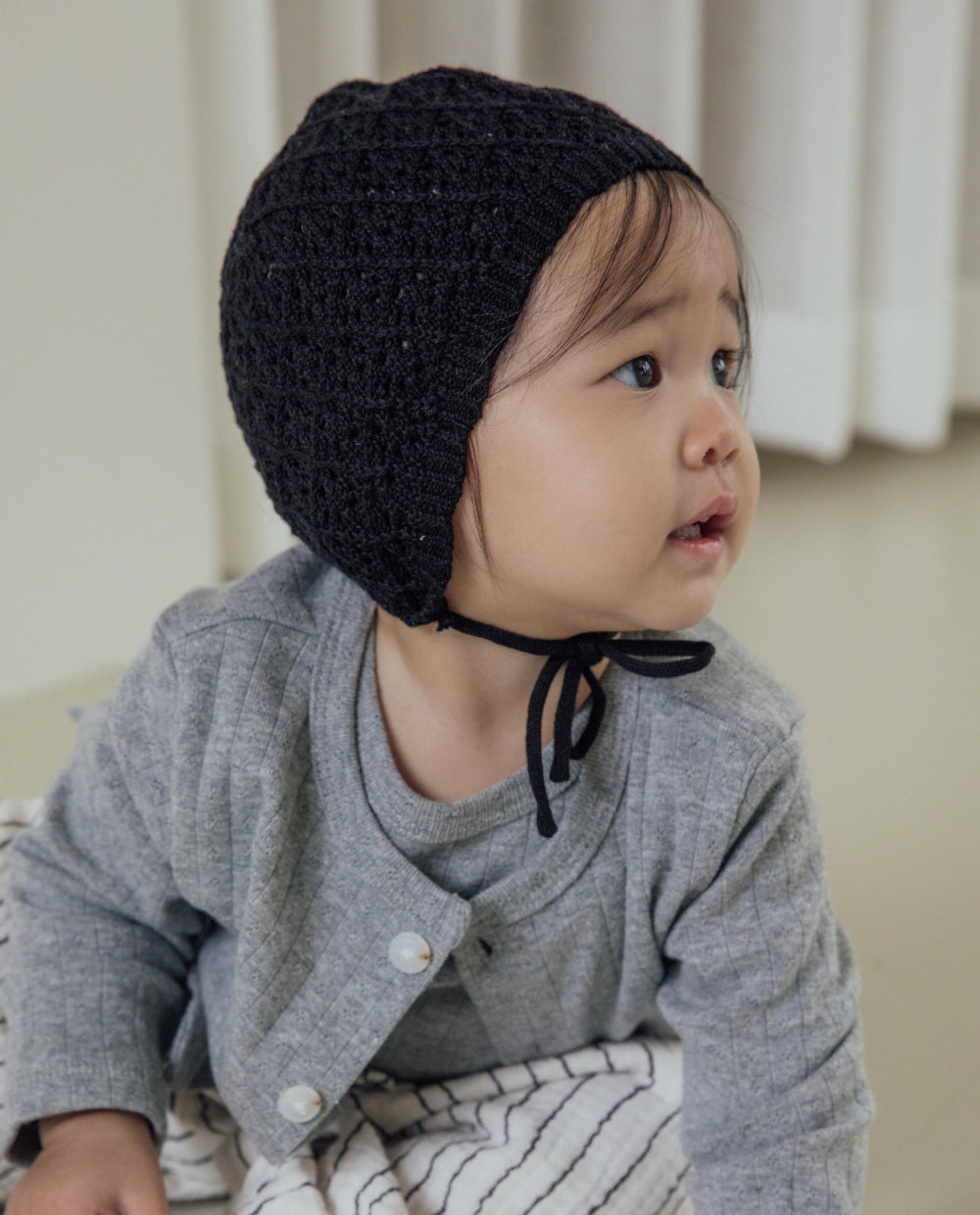[Baby] コットンアイレットニットボンネット