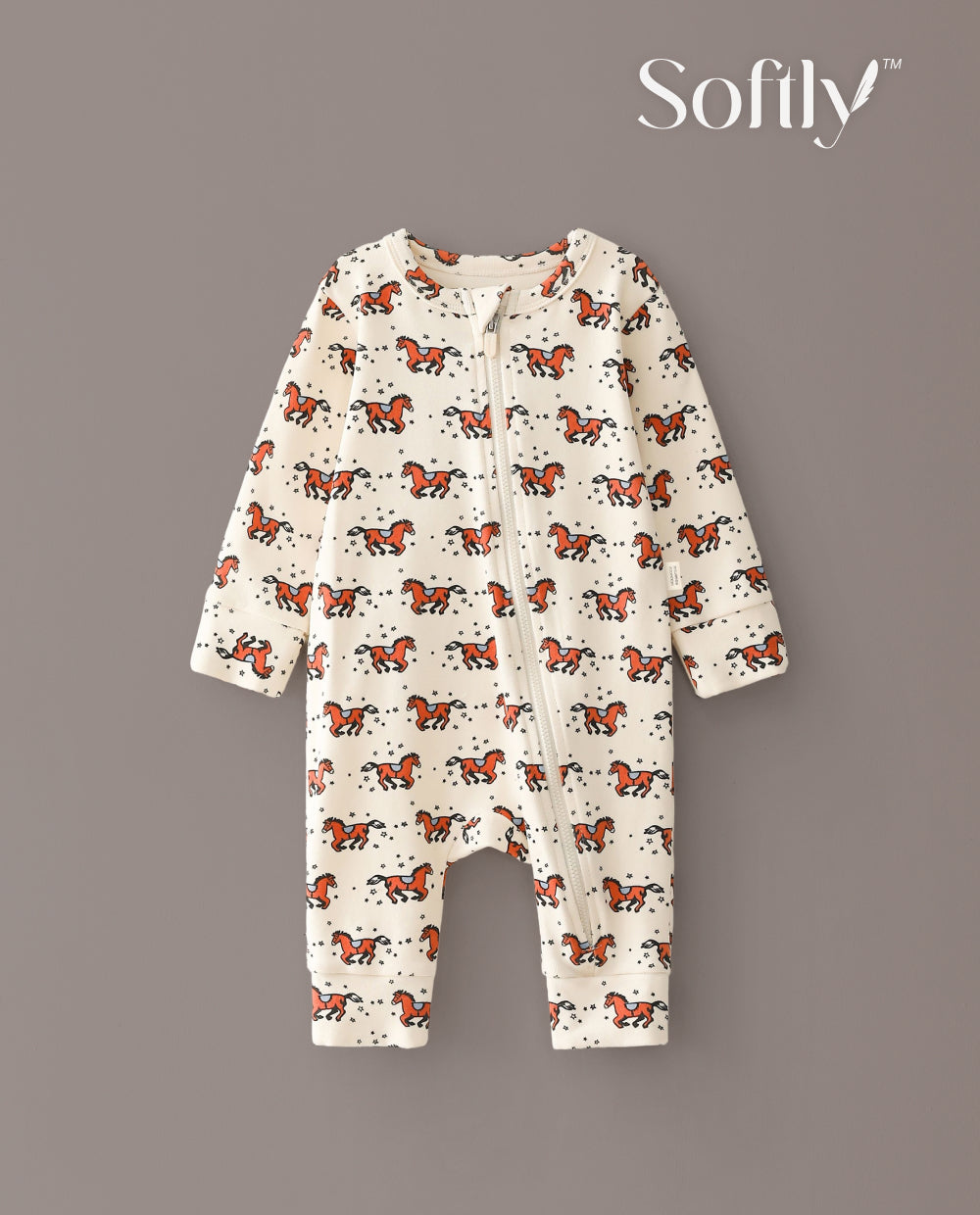 [Baby] ソフトリー ふんわりもちもち ポニー ジップアップロンパース