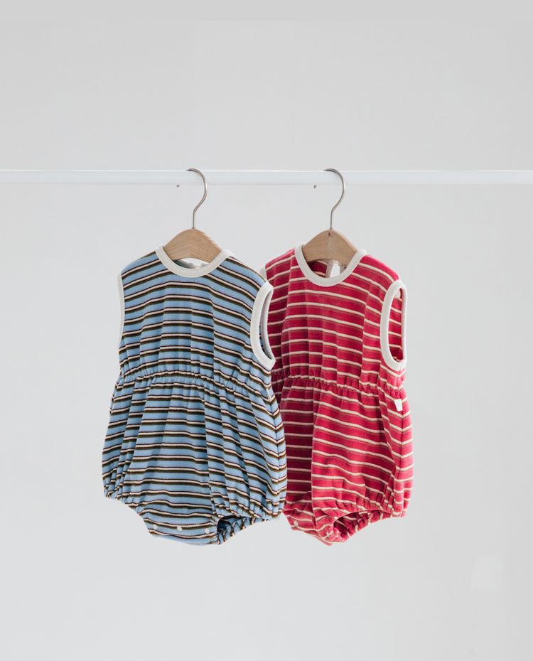 [Baby] コットンテリーキャップスリーブバンディングロンパー