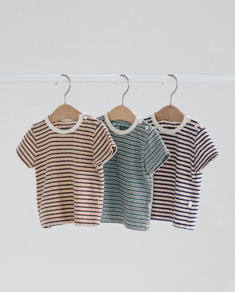 [Baby] コットンストレッチ ストライプ半袖Tシャツ