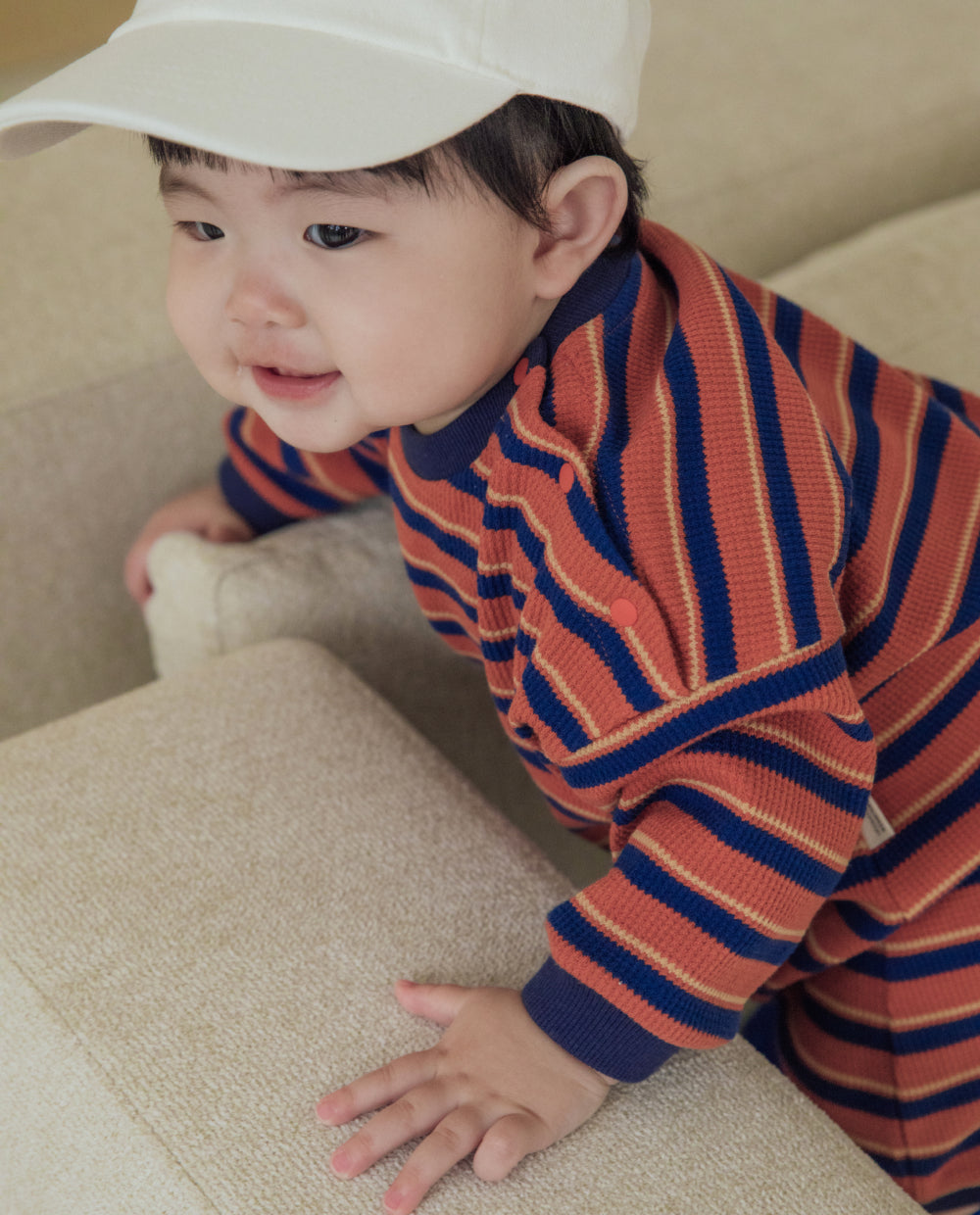 [Baby] ソフトワッフルワイドシルエットロンパース