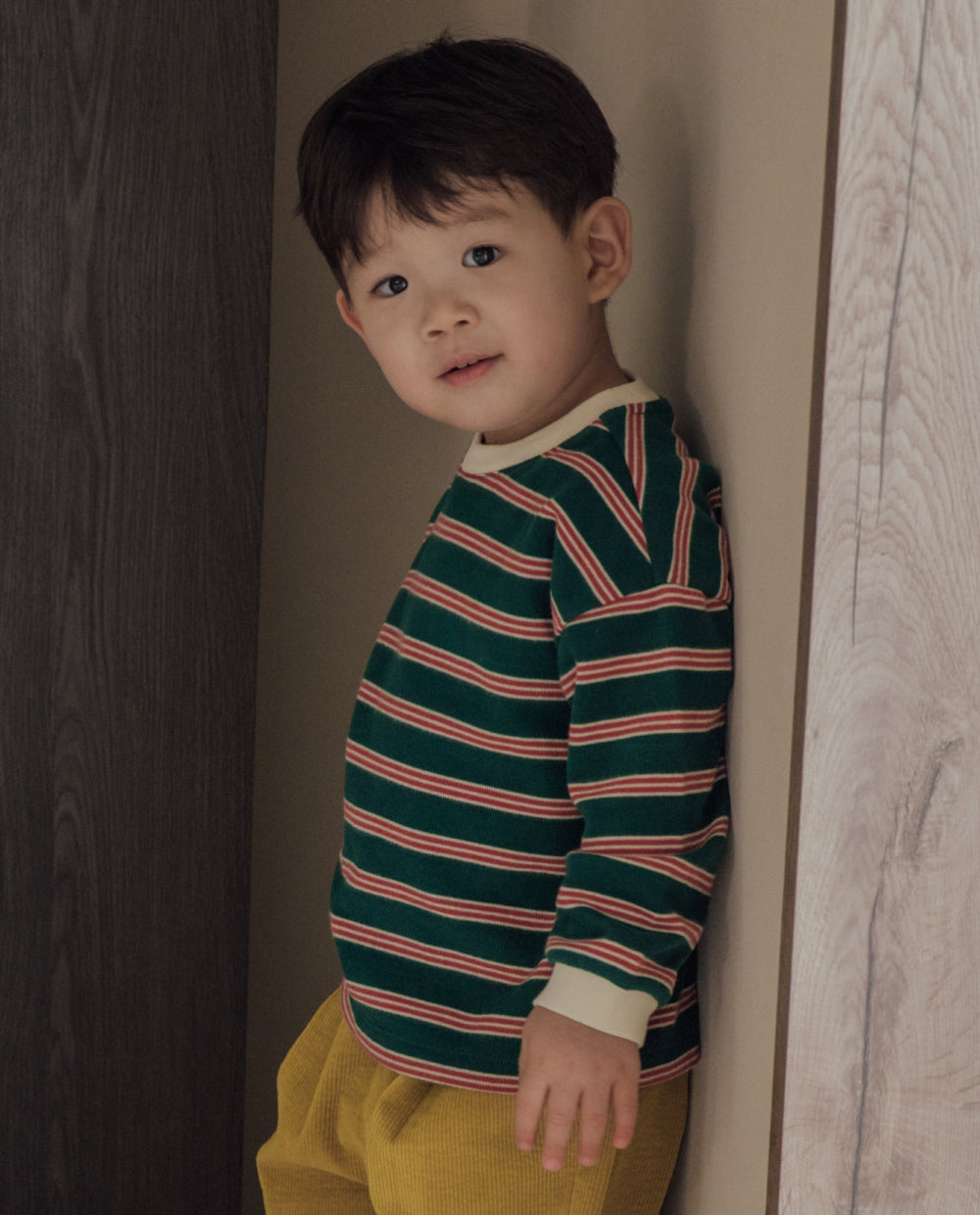[Kids] コンフォートソフトダブルラインストライプTシャツ