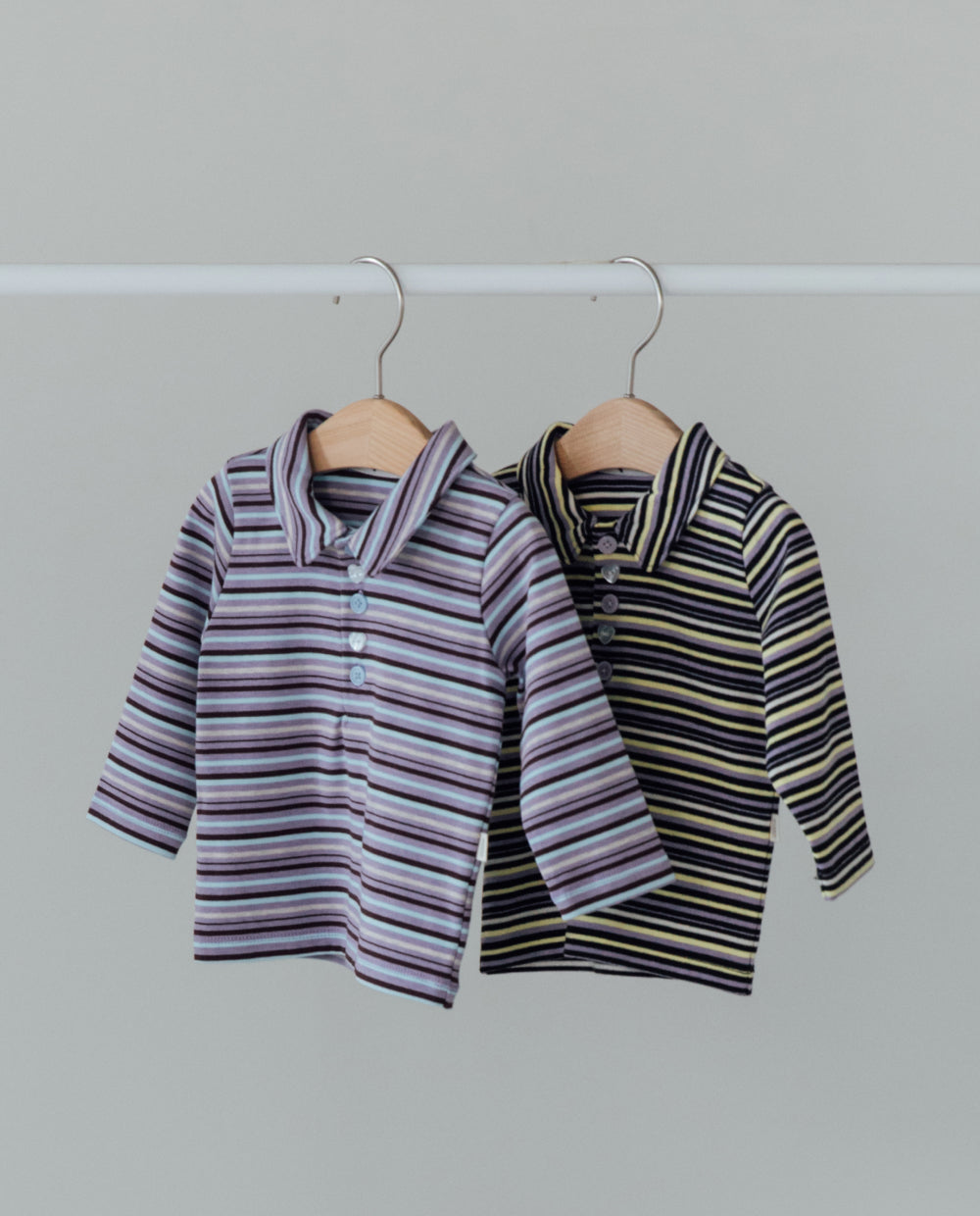 [Baby] もちもちコットンストライプ襟付きTシャツ