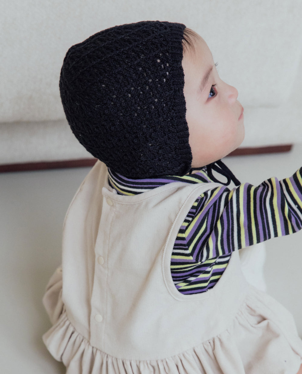 [Baby] コットンアイレットニットボンネット