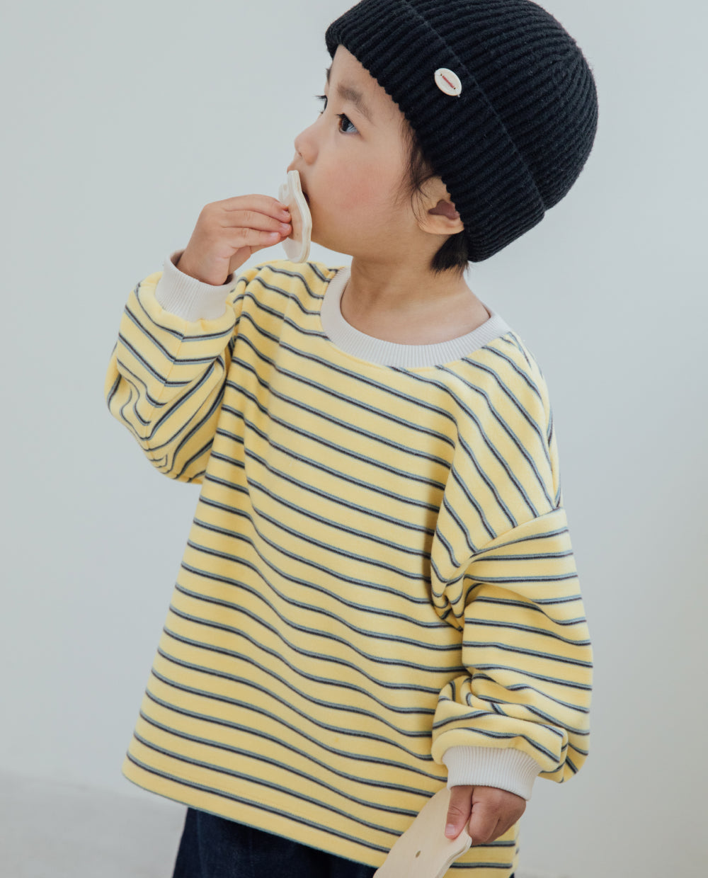 [Kids] ふんわりなめらかルーズフィットストライプTシャツ