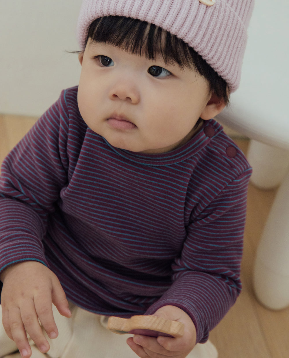 [Baby] ふんわりなめらかストライプTシャツ