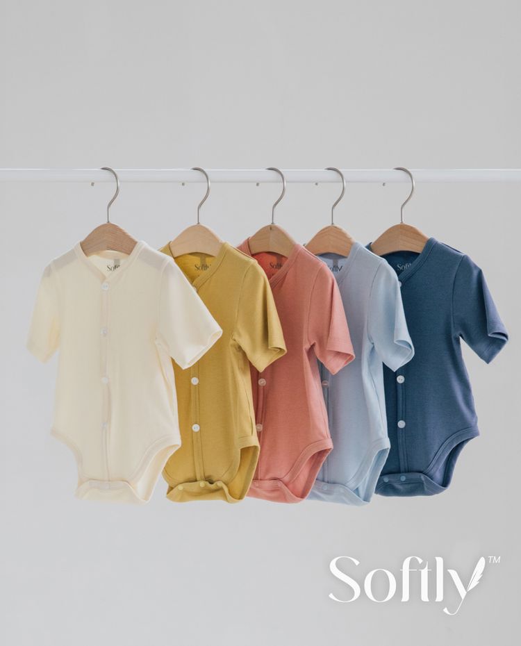 [Baby] (Softly)プレミアムテンセル リブストレッチ 半袖ボディスーツ