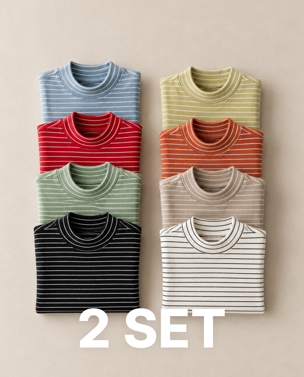 [Kids] (2SET) ふんわりとろみハーフネックストライプTシャツ