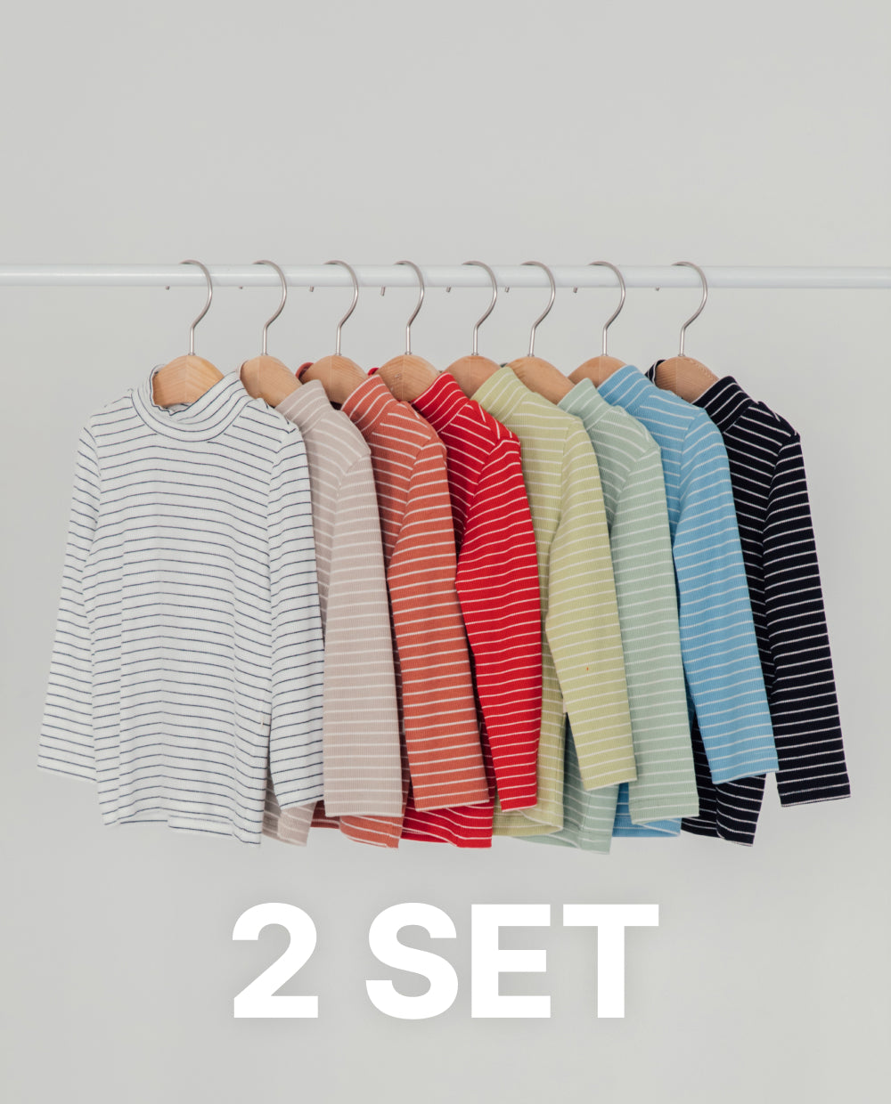 [Kids] (2SET) ふんわりとろみハーフネックストライプTシャツ