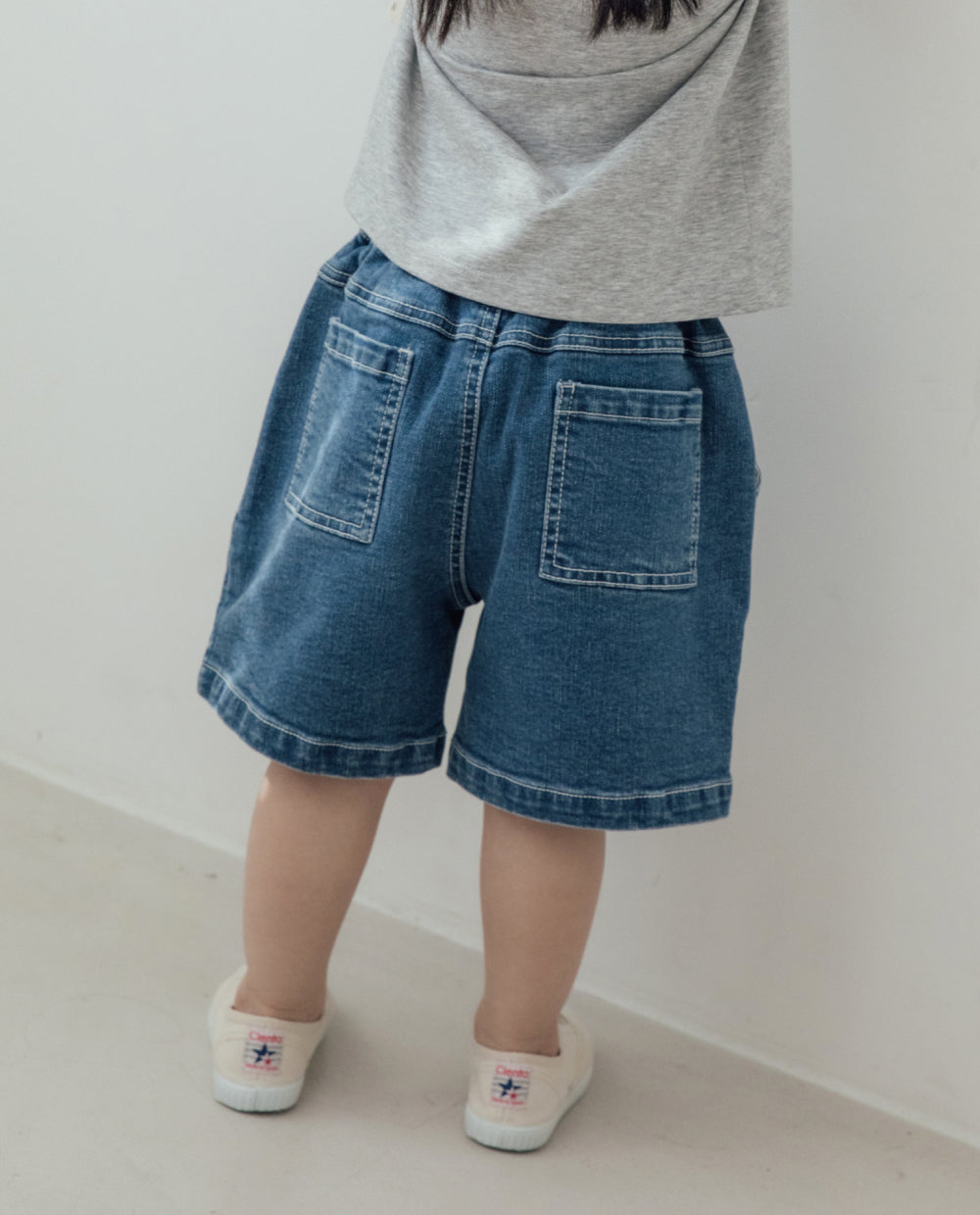 [Kids] ストレッチデニム 5分丈 ワイドパンツ